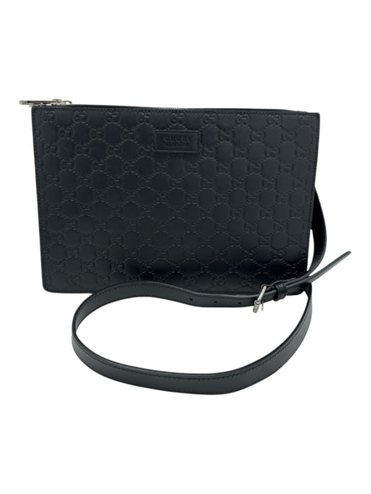 Gucci Black Leather Guccissima embossed Zip Top Messenger Bag Black