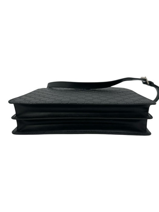 Gucci Black Leather Guccissima embossed Zip Top Messenger Bag Black