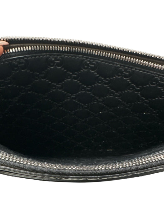 Gucci Black Leather Guccissima embossed Zip Top Messenger Bag Black