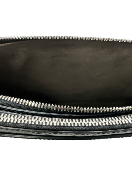 Gucci Black Leather Guccissima embossed Zip Top Messenger Bag Black