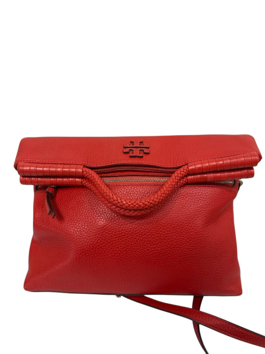 Tory Burch Red Leather Logo Convertible Magnetic Close Removable strap Bag Red