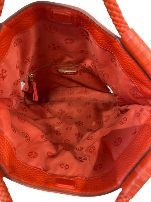 Tory Burch Red Leather Logo Convertible Magnetic Close Removable strap Bag Red
