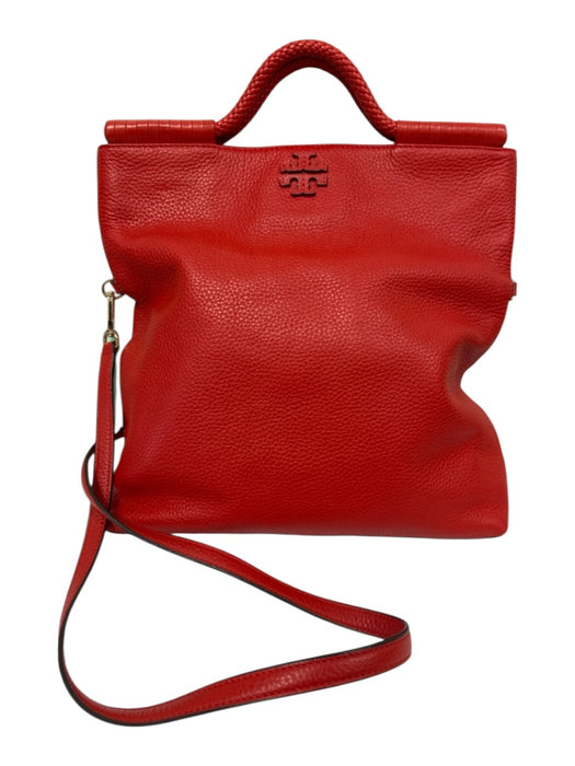 Tory Burch Red Leather Logo Convertible Magnetic Close Removable strap Bag Red