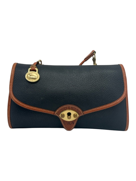 Dooney & Bourke Black & Tan Leather Flap Toggle Close Removable Strap Bag Black & Tan