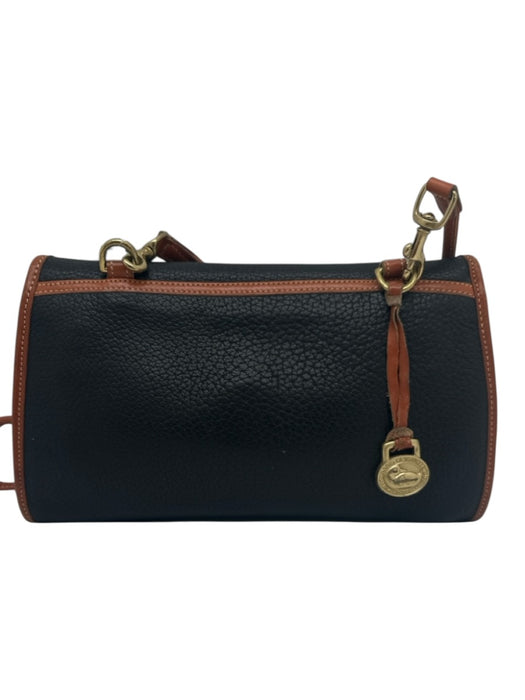 Dooney & Bourke Black & Tan Leather Flap Toggle Close Removable Strap Bag Black & Tan