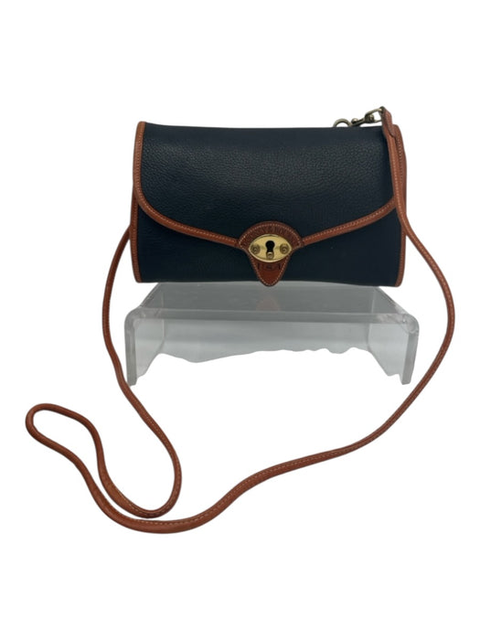 Dooney & Bourke Black & Tan Leather Flap Toggle Close Removable Strap Bag Black & Tan