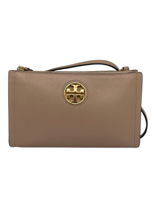 Tory Burch Beige Leather Gold Tone Hardware Zip Top Chain Detail Crossbody Bag Beige