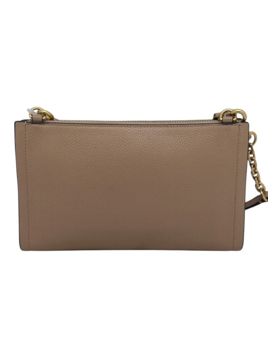 Tory Burch Beige Leather Gold Tone Hardware Zip Top Chain Detail Crossbody Bag Beige