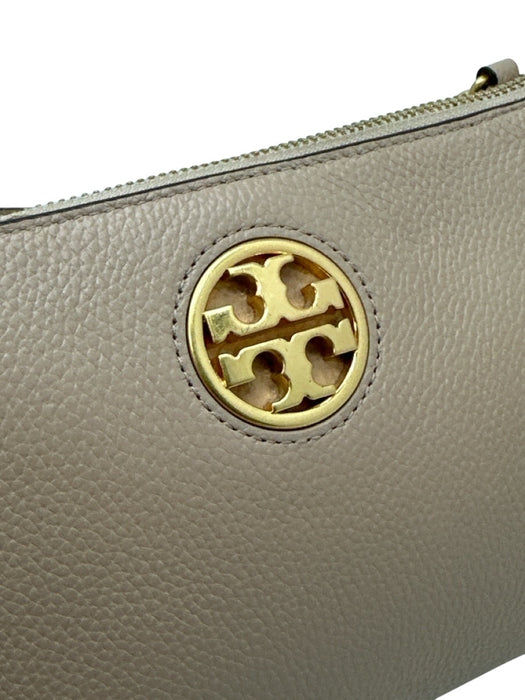 Tory Burch Beige Leather Gold Tone Hardware Zip Top Chain Detail Crossbody Bag Beige