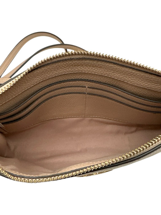 Tory Burch Beige Leather Gold Tone Hardware Zip Top Chain Detail Crossbody Bag Beige