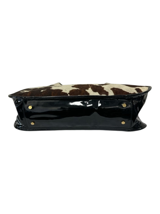 Tory Burch Cream White, Brown & Black Leather Pony Hair Cow Print Shoulder Bag Cream White, Brown & Black