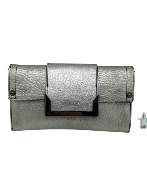 Perlina Silver Leather Metallic Flap Magnetic Snap Closure Crossbody Bag Silver