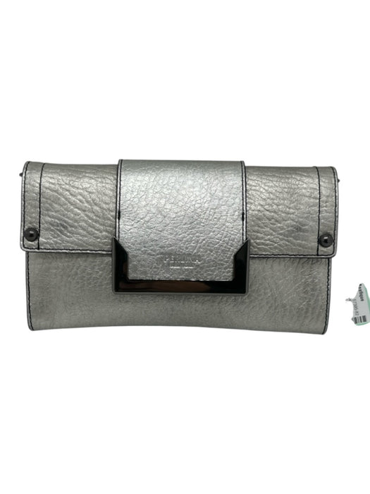 Perlina Silver Leather Metallic Flap Magnetic Snap Closure Crossbody Bag Silver