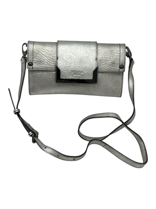 Perlina Silver Leather Metallic Flap Magnetic Snap Closure Crossbody Bag Silver