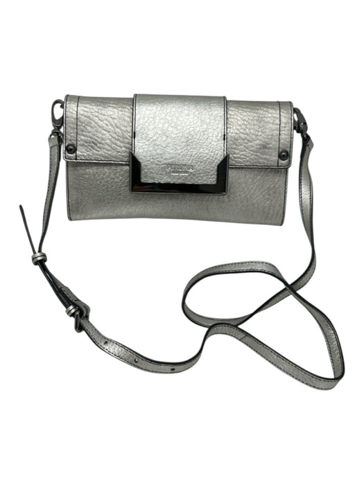 Perlina Silver Leather Metallic Flap Magnetic Snap Closure Crossbody Bag Silver