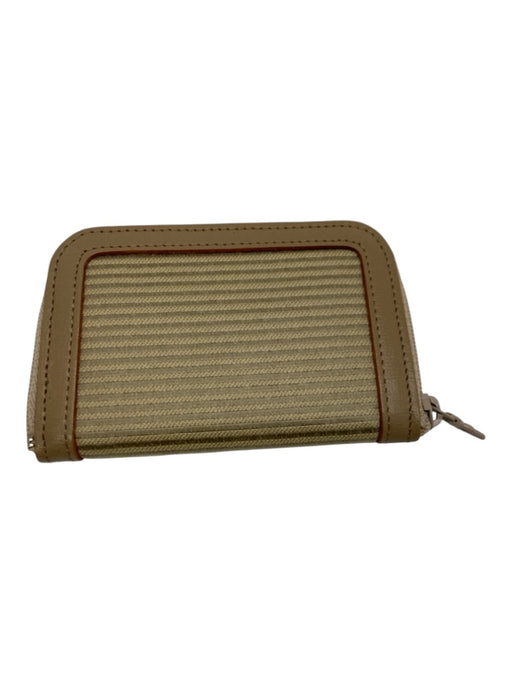 Yves Saint Laurent Beige Fabric & Leather Embossed Logo Zip Close Stripe Wallets Beige