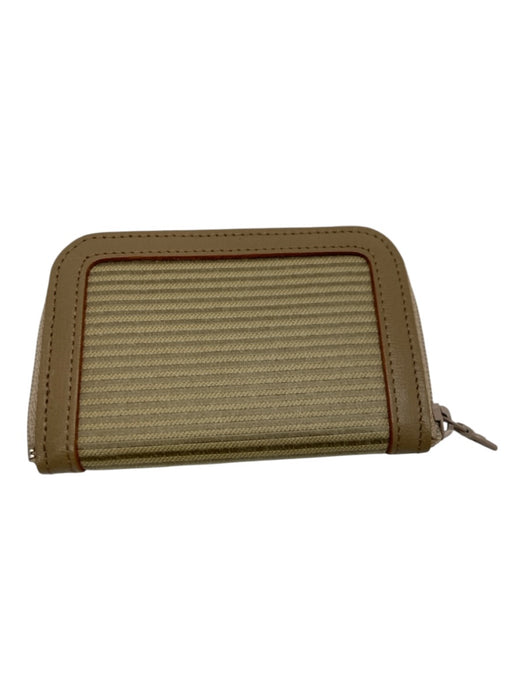 Yves Saint Laurent Beige Fabric & Leather Embossed Logo Zip Close Stripe Wallets Beige