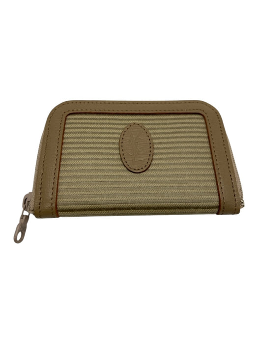 Yves Saint Laurent Beige Fabric & Leather Embossed Logo Zip Close Stripe Wallets Beige