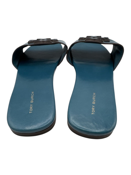 Tory Burch Shoe Size 10.5 Dark Teal Leather Upper Logo One Strap Slide Sandals Dark Teal / 10.5