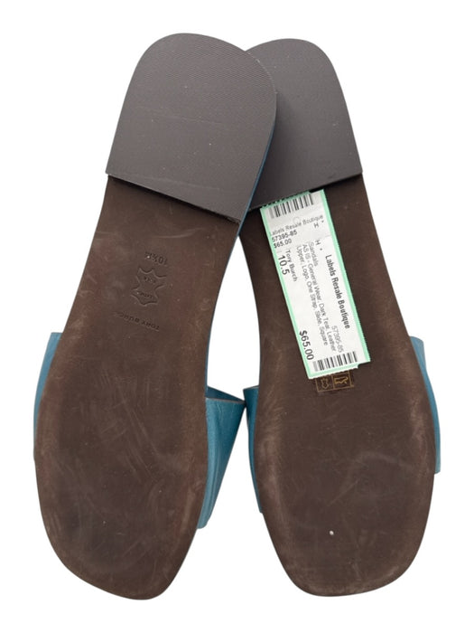 Tory Burch Shoe Size 10.5 Dark Teal Leather Upper Logo One Strap Slide Sandals Dark Teal / 10.5
