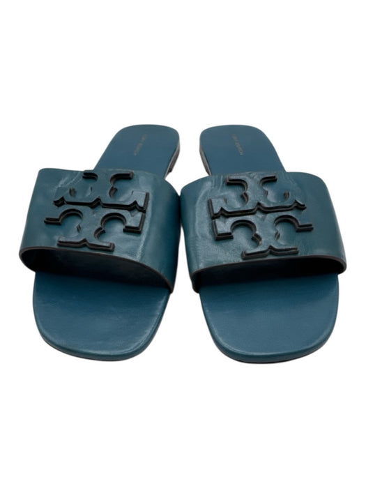 Tory Burch Shoe Size 10.5 Dark Teal Leather Upper Logo One Strap Slide Sandals Dark Teal / 10.5