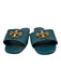 Tory Burch Shoe Size 10.5 Teal Leather Upper Patent Gold Tone Logo Slide Sandals Teal / 10.5