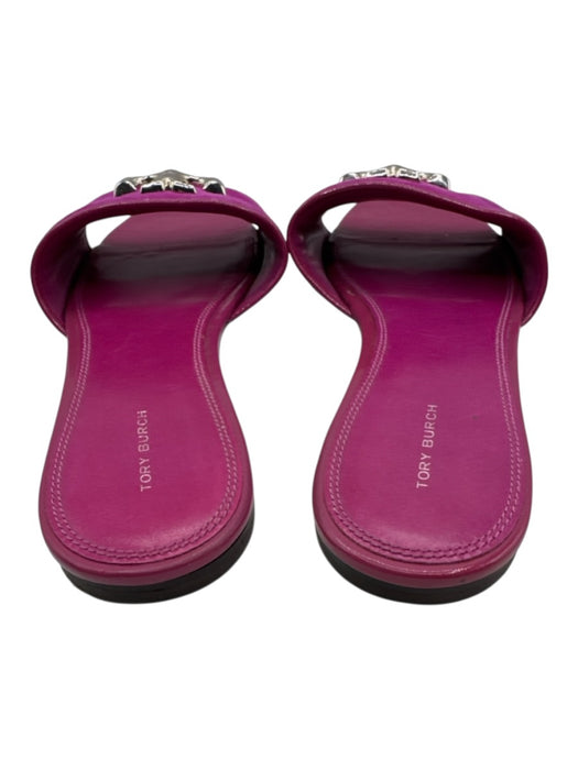 Tory Burch Shoe Size 10.5 Fuchsia Leather Upper Suede Metallic Logo Sandals Fuchsia / 10.5