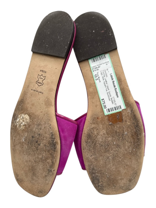 Tory Burch Shoe Size 10.5 Fuchsia Leather Upper Suede Metallic Logo Sandals Fuchsia / 10.5