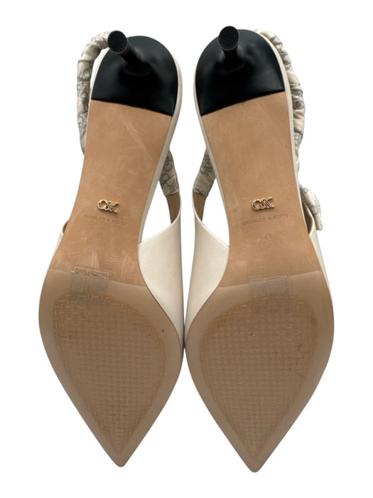 Charles & Keith Shoe Size 41 Cream White Leather & Textile Stiletto Slingbacks Cream White / 41
