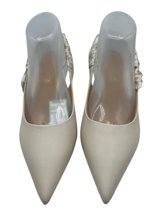 Charles & Keith Shoe Size 41 Cream White Leather & Textile Stiletto Slingbacks Cream White / 41