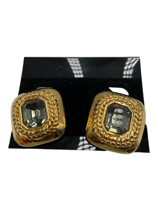 Ciner Gold & Blue Toned Metal Clip Ons Square Cut Stone Twist Detail Earrings Gold & Blue