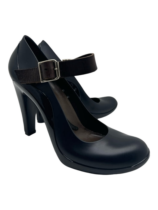 Marni Shoe Size 40 Navy Blue & Brown Rubber round toe Ankle Strap Pumps Navy Blue & Brown / 40