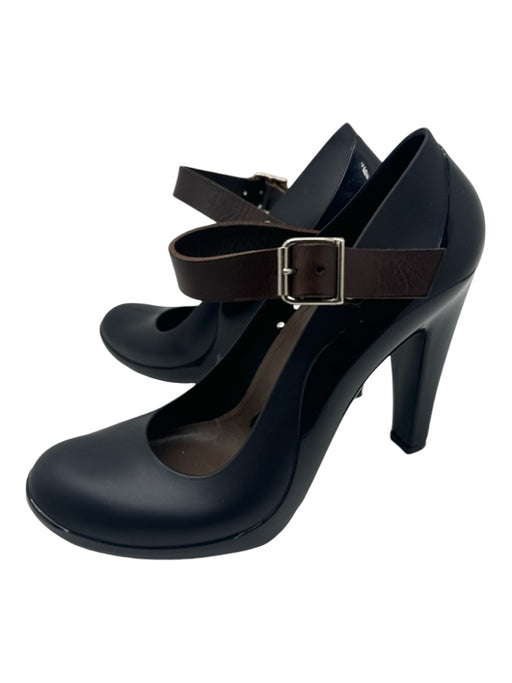 Marni Shoe Size 40 Navy Blue & Brown Rubber round toe Ankle Strap Pumps Navy Blue & Brown / 40