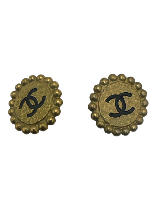 Chanel Gold & Black Gold Toned Logo Clip On Earring Scalloped Edging Earrings Gold & Black