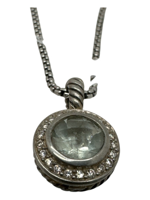 David Yurman Pale Green & Silver 925 Sterling Silver Halo Setting Necklace Pale Green & Silver