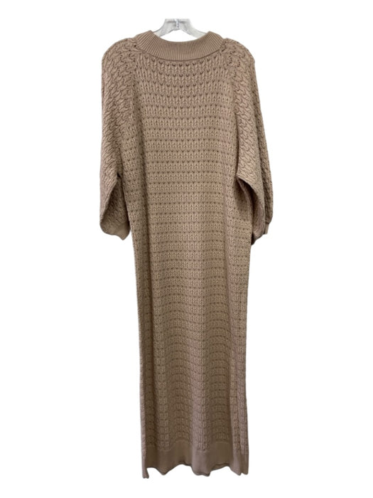 I Love Mr Mittens Size XS/S Beige Cotton Knit 3/4 Sleeve Ribbed Trim Midi Dress Beige / XS/S