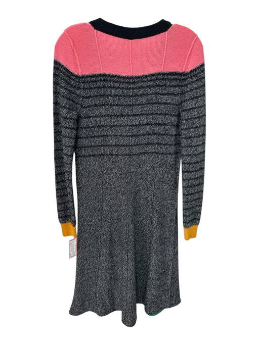 SONIA by Sonia Rykiel Size M Gray, Pink, Yellow Wool V Neck Color Block Dress Gray, Pink, Yellow / M