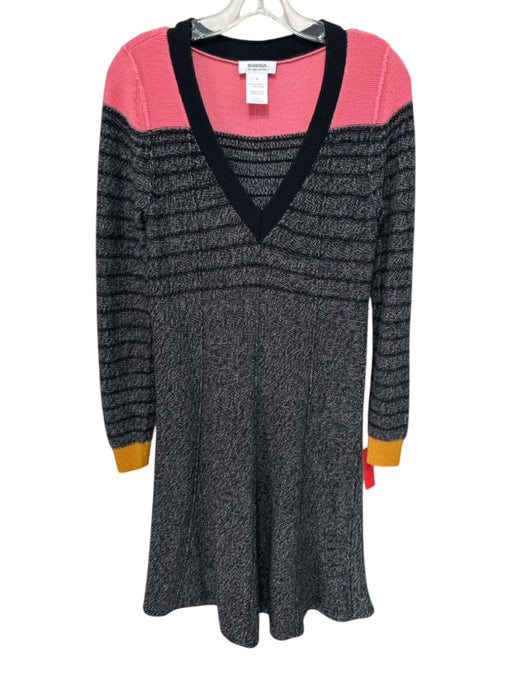 SONIA by Sonia Rykiel Size M Gray, Pink, Yellow Wool V Neck Color Block Dress Gray, Pink, Yellow / M
