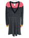 SONIA by Sonia Rykiel Size M Gray, Pink, Yellow Wool V Neck Color Block Dress Gray, Pink, Yellow / M