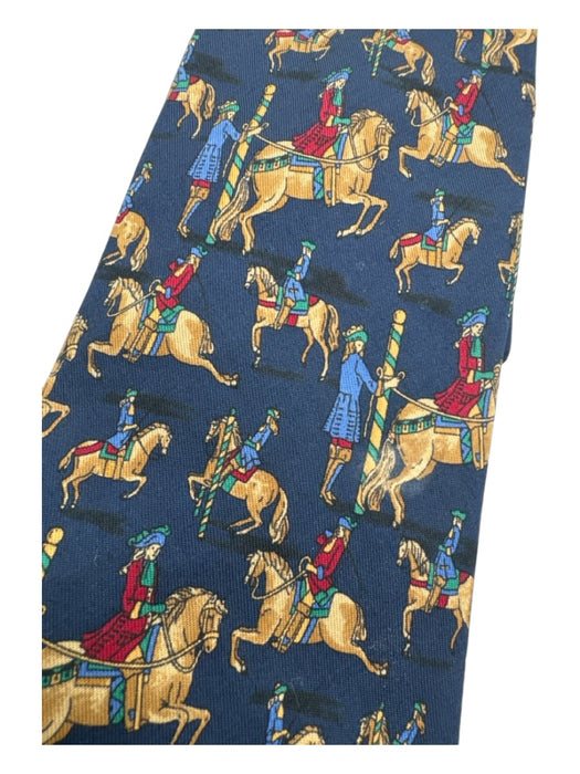 Ferragamo Blue & Tan Silk Horses Men's Ties