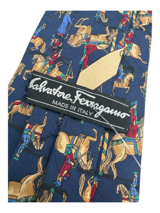 Ferragamo Blue & Tan Silk Horses Men's Ties