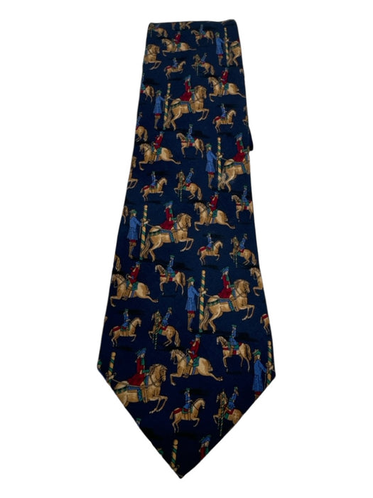 Ferragamo Blue & Tan Silk Horses Men's Ties