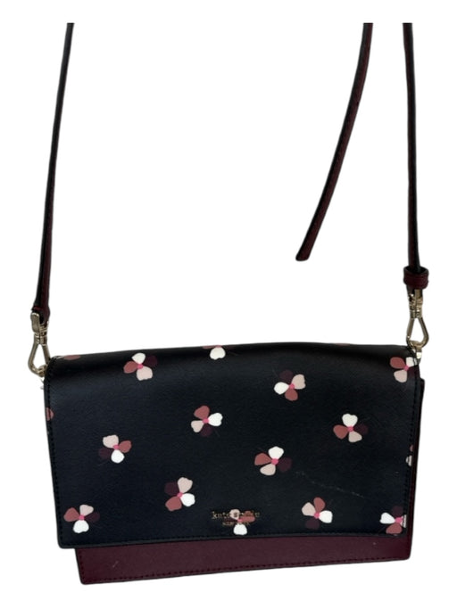 Kate Spade Black & Maroon Leather Front Flap Flowers Bag Black & Maroon / M