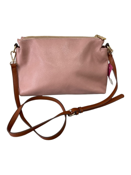 Valentina Pink & Brown Grain Leather Zip Top Magnetic Close Crossbody Bag Pink & Brown / S