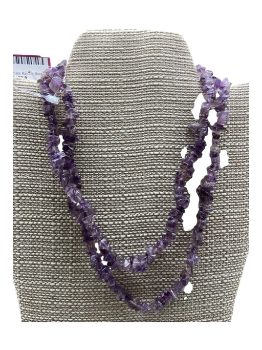 Purple Amethyst Rough-Cut Stones Long Necklace Purple