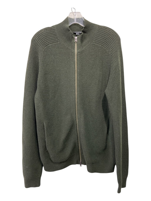 Theory Size L Hunter Green Wool Solid Zip Up Men's Sweater L