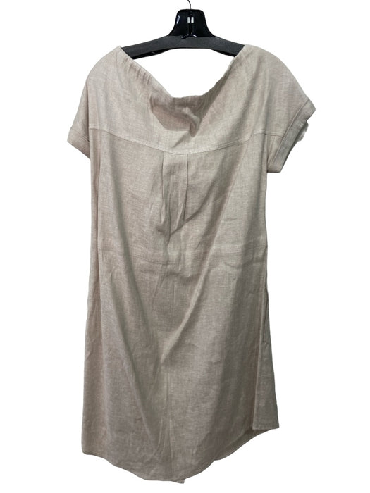 Theory Size 4 Beige Linen Blend Button Front Wide Neck Cap Sleeve Dress Beige / 4