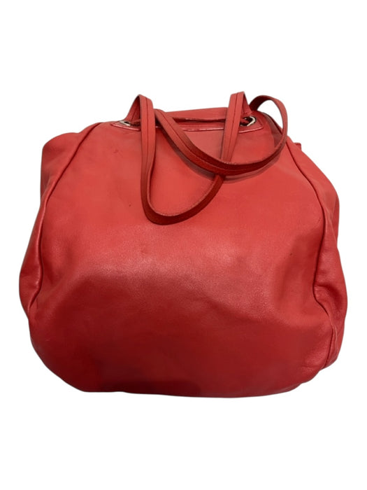 Jil Sander Coral Pink Leather Silver Hardware Drawstring Top Shoulder Strap Bag Coral Pink