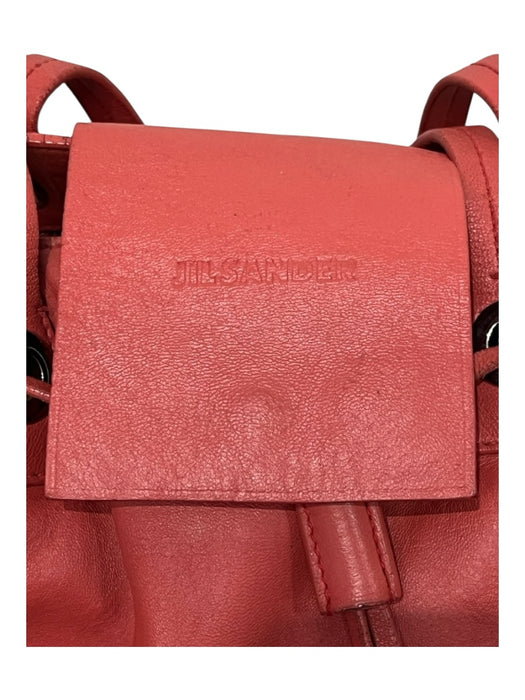 Jil Sander Coral Pink Leather Silver Hardware Drawstring Top Shoulder Strap Bag Coral Pink