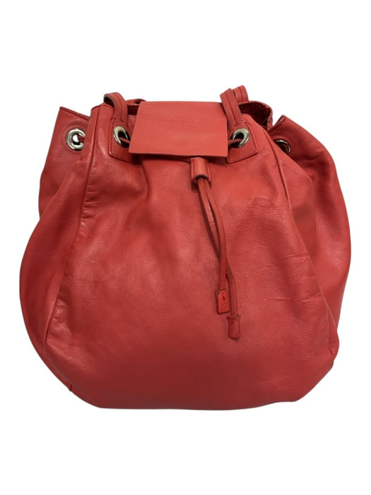 Jil Sander Coral Pink Leather Silver Hardware Drawstring Top Shoulder Strap Bag Coral Pink